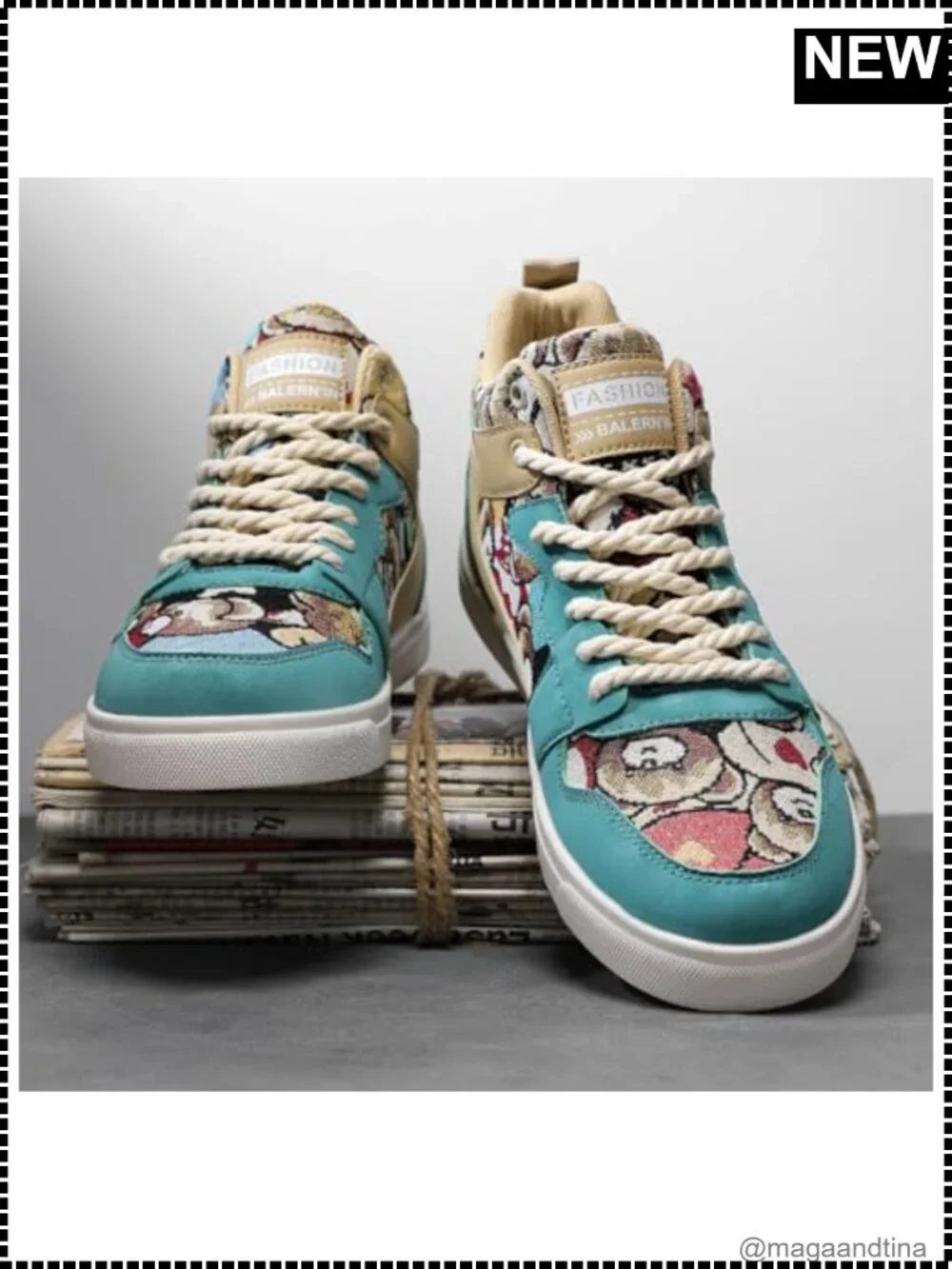 Men's High Top PU Skateboarding Sneakers Lace-Up Athletic Shoes